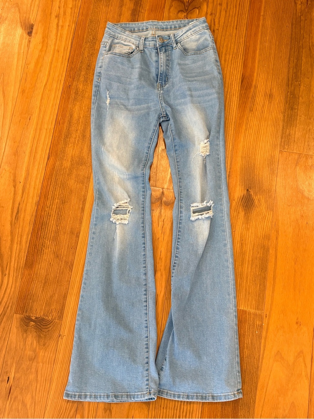SHEIN Light Blue Distressed Flare Jeans